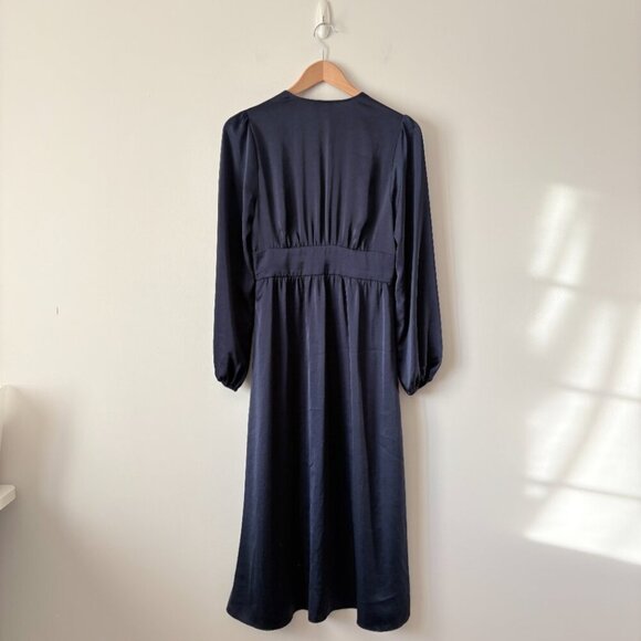 Aritzia Wilfred Maxine Midi Dress Satin Navy Blue Size Small - Picture 5 of 9